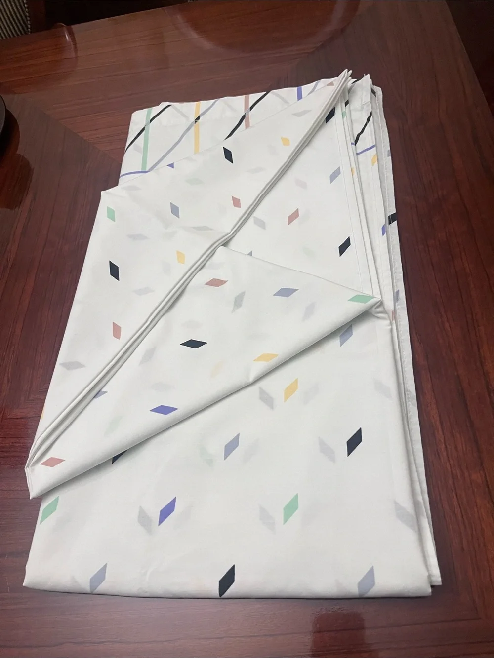 Vintage Canon Percale King size Flat sheet with Pastel Geometric Accents